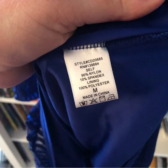 Windsor Blue sequin mini dress long sleeve Medium deep v back - Picture 4 of 7